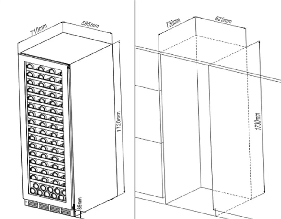 Pevino Majestic Display 159 Flaschen - 1 Zone - Schwarze Glasfront - Holzvorderkante