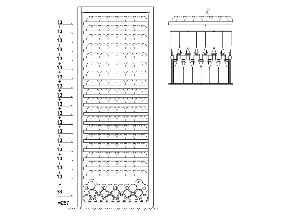 Pevino Giant 267 Flaschen - 1 Zone - Schwarze Glasfront