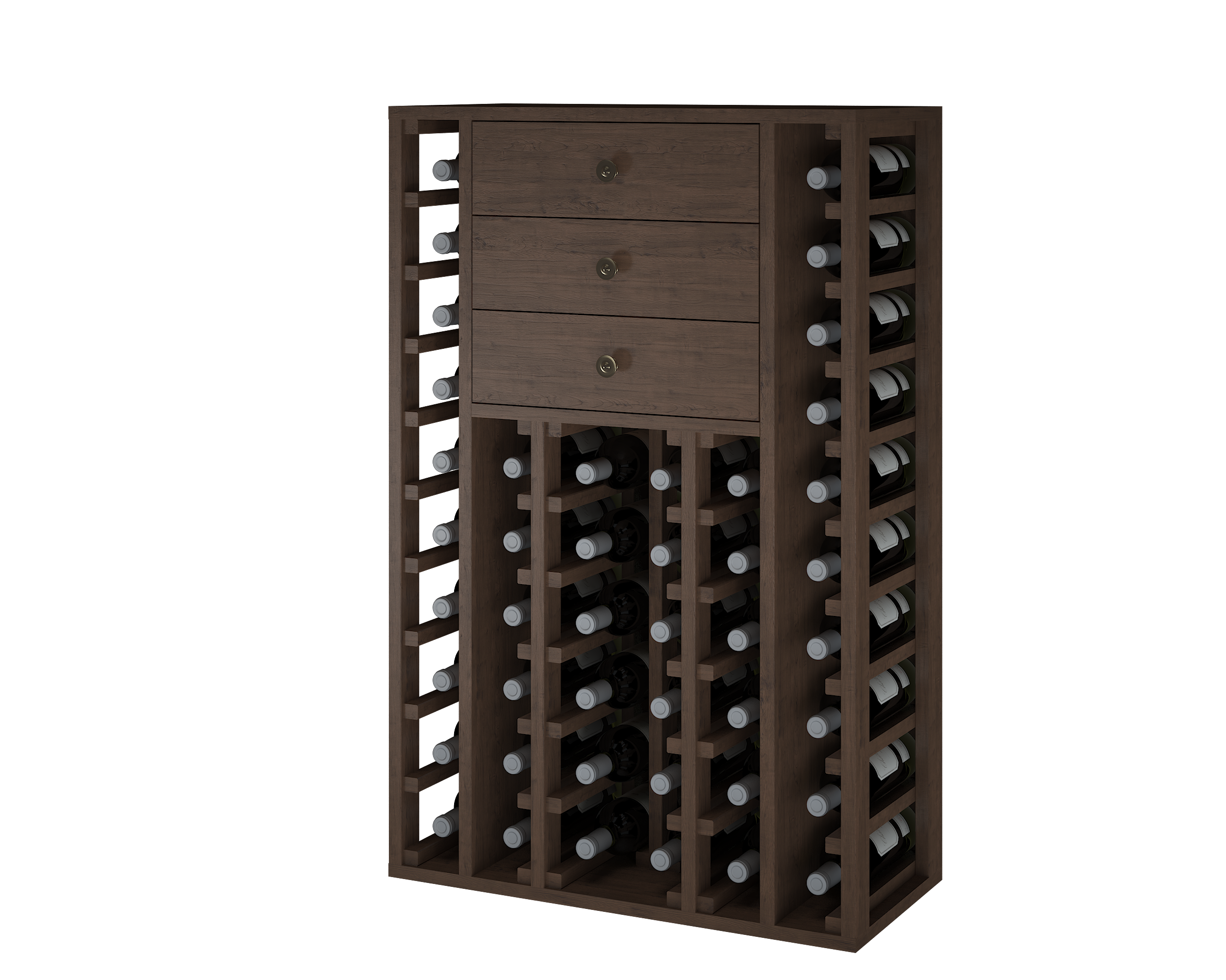 Winerex DINORA - 44 Flaschen + 3 Schubladen oben - Kieferholz braun gebeizt