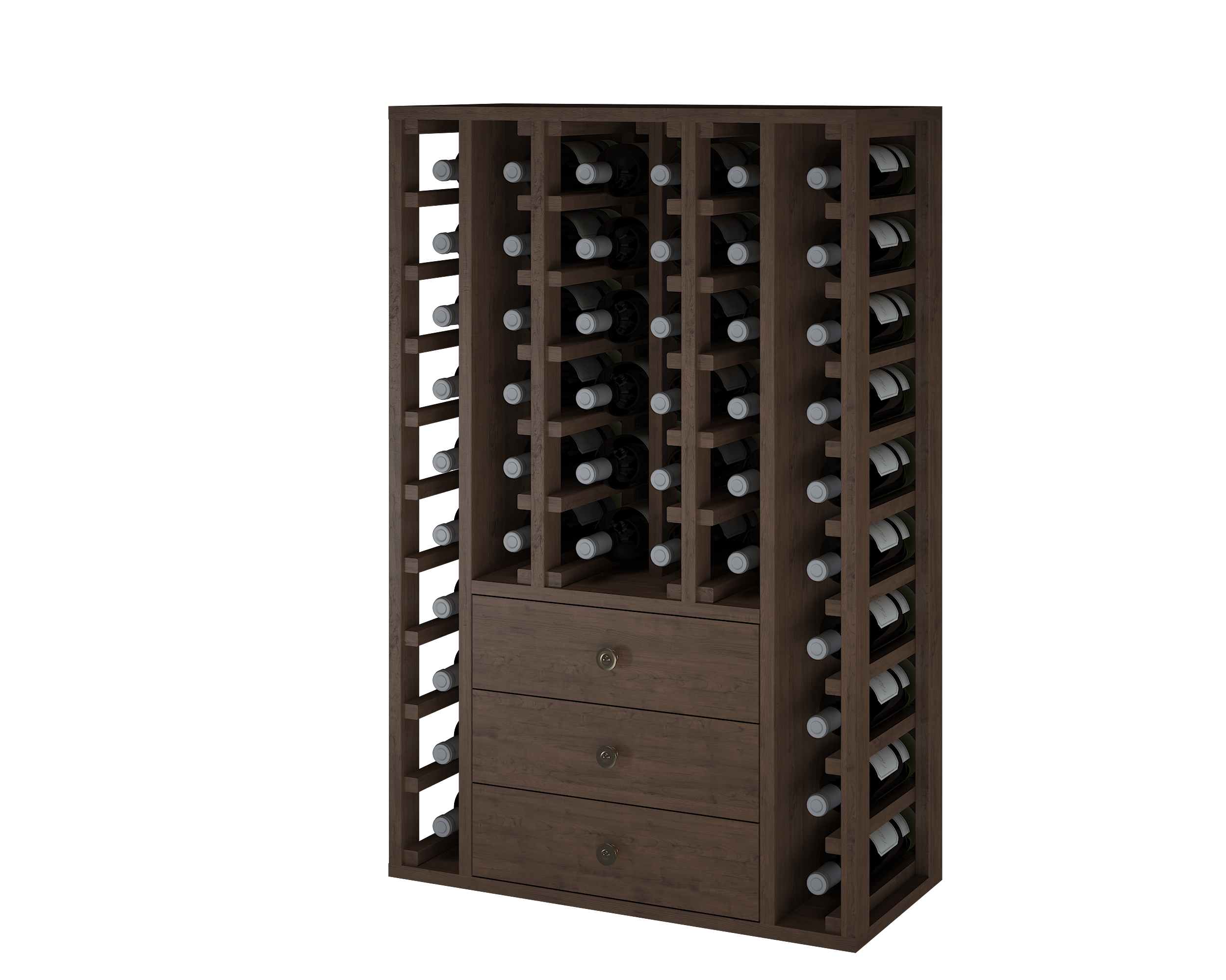 Winerex DITA - 44 Flaschen + 3 Schubladen unten - Kieferholz braun gebeizt
