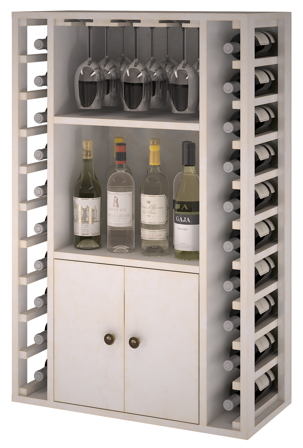 Winerex FARO - 20 Flaschen + Schrank und Fächer - Kiefernholz weiß gebeizte