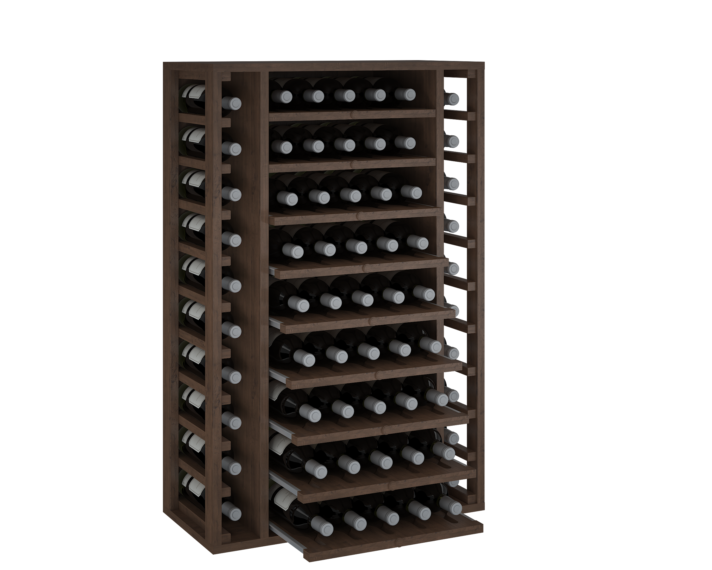 Winerex FAUSTA - 65 Flaschen + ausziehbare Fächer - Kiefernholz braun gebeizt