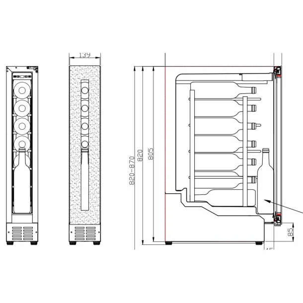 Pevino Noble 8 Flaschen - 1 Zone - Schwarze Glasfront