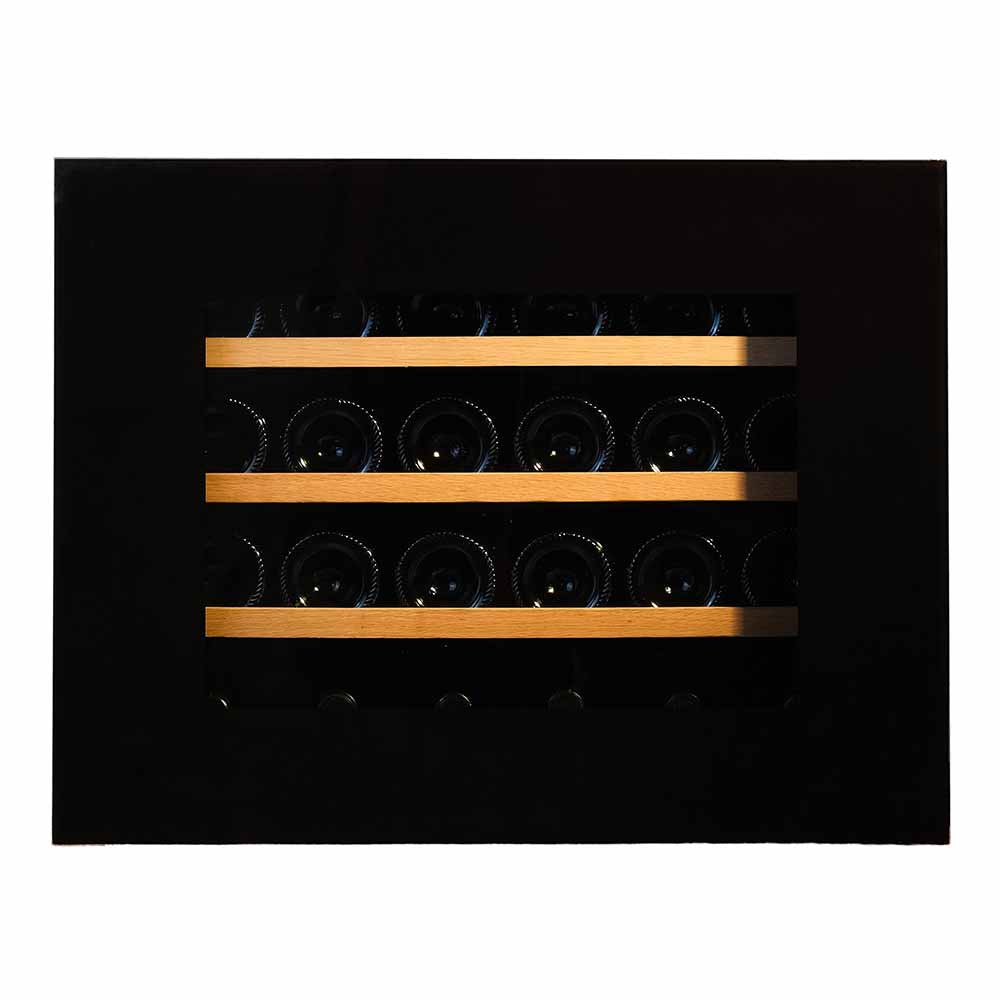 Pevino Push Open 24 bottles - single zone - black glass front - integrated - wood trim