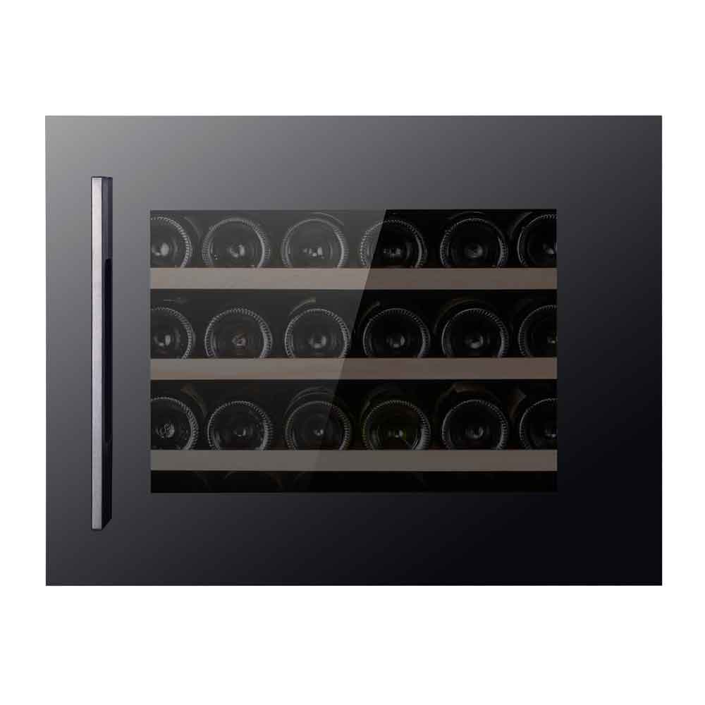 Pevino 24 bottles - single zone - black glass front - integrated - white aluminium trim