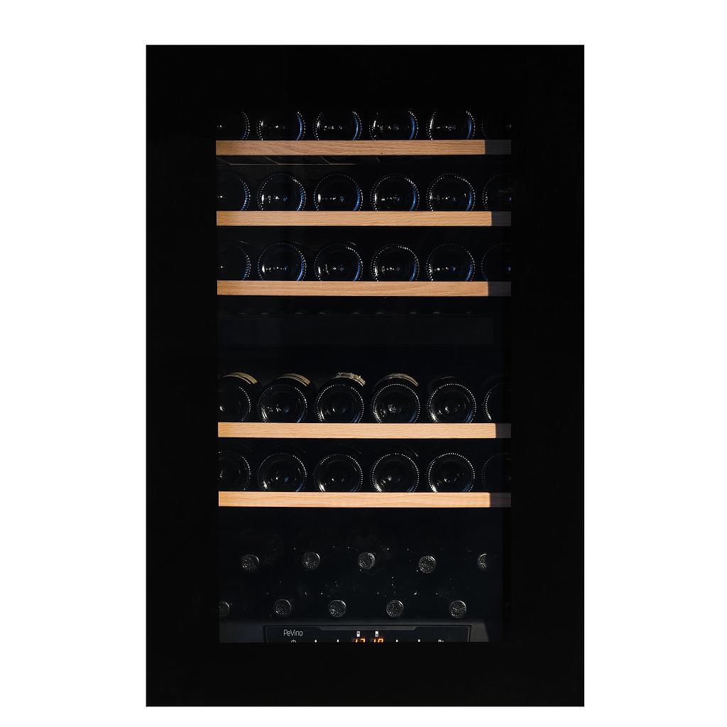 Pevino Push Open 42 bottles - dual zone - black glass front - integrated - white aluminium trim