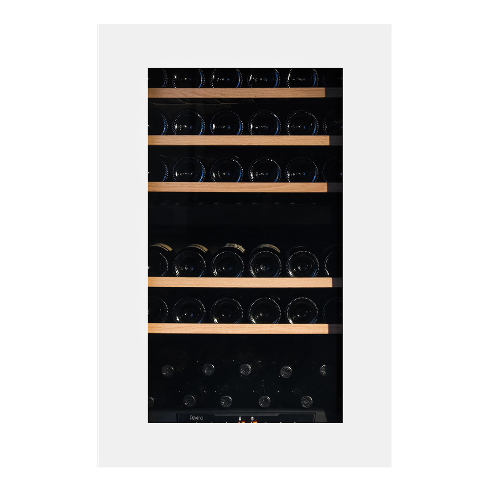Pevino Push Open 42 Flaschen - 2 Zonen - Weiß Glasfront - Integrierbar - Holzvorderkante