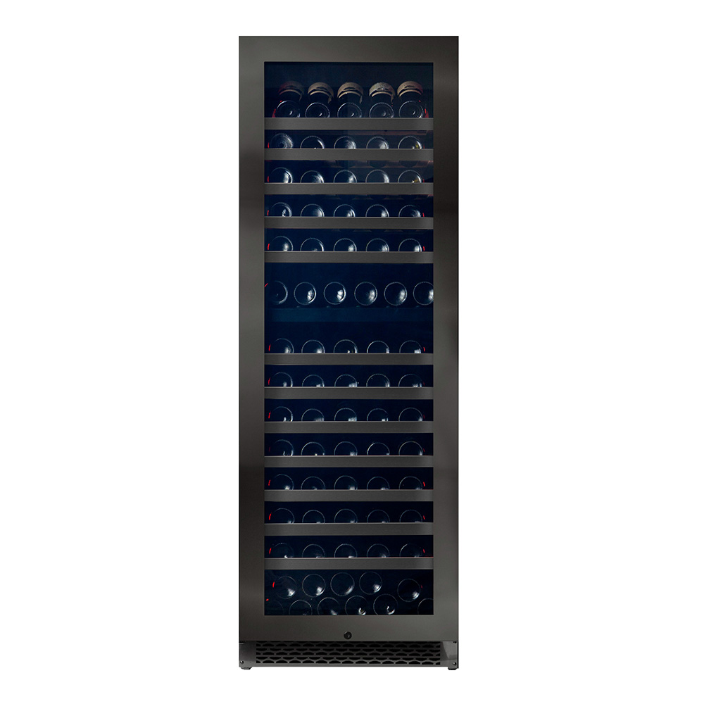 Pevino Majestic 150 bottles - 2 zones - black steel front - stainless steel trim