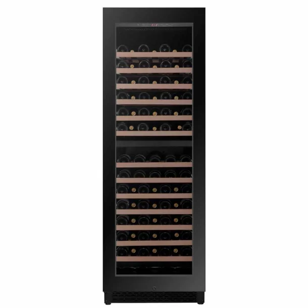 Pevino Majestic 96 bottles - 2 zones - black glass front - wood trim

