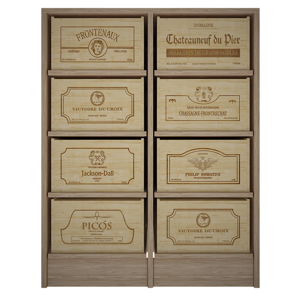 Winerex KASANDRA - for 8 wine boxes (12 bottles each) - pine wood brown stained