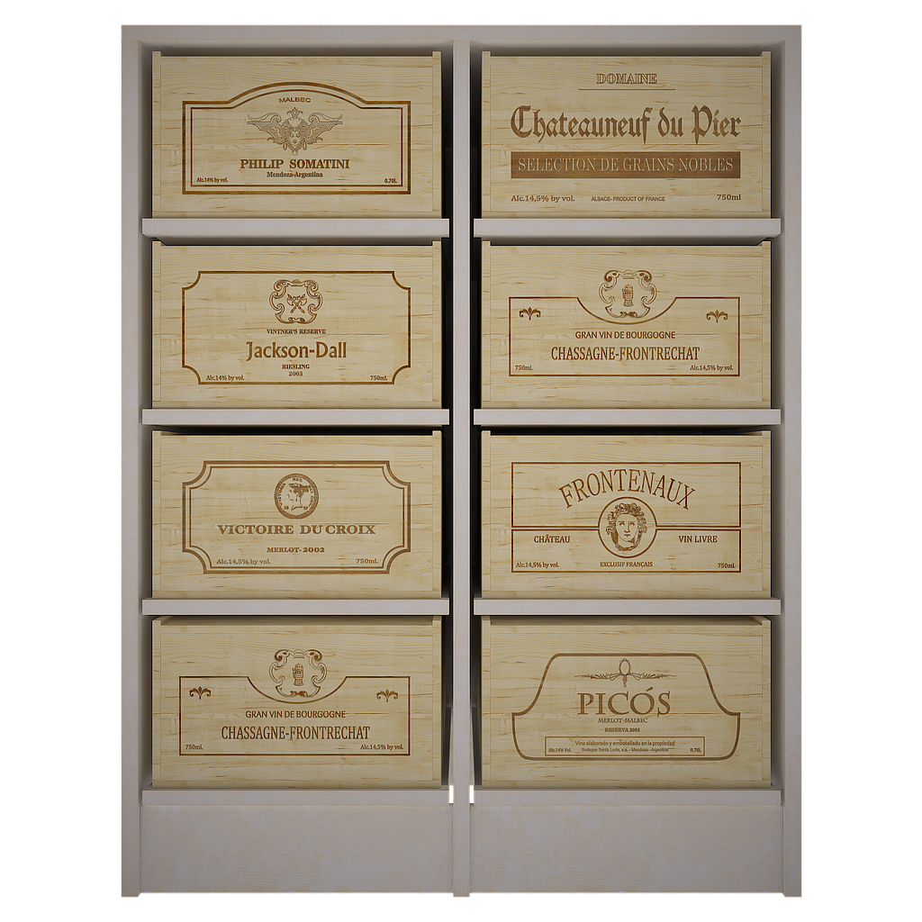 Winerex KASANDRA - for 8 wine boxes (12 bottles each) - pine wood white stained
