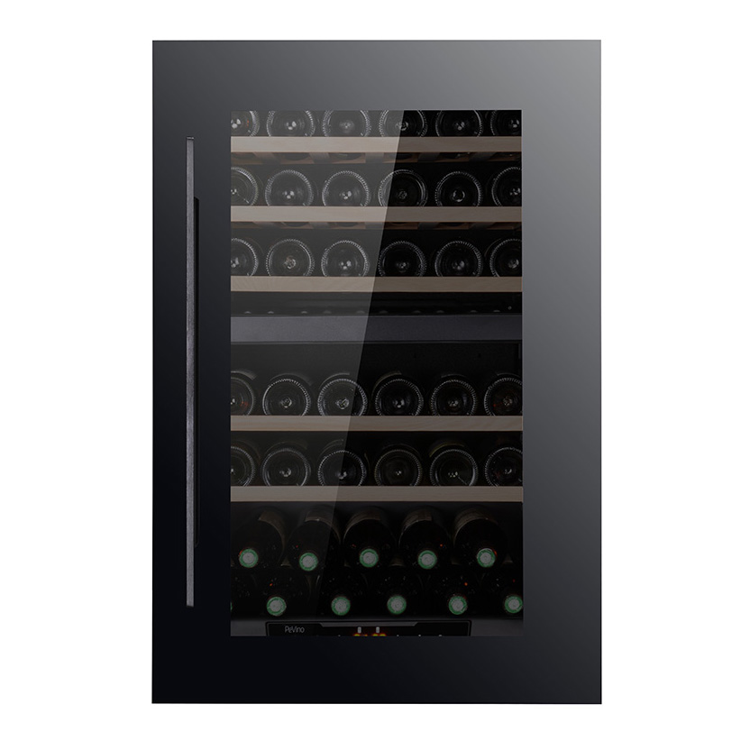 Pevino 42 bottles - dual zone - black glass front - integrated - wood trim