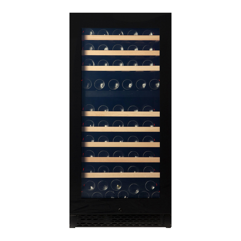 Pevino Majestic 104 bottles - 2 zones - black glass front - wood trim