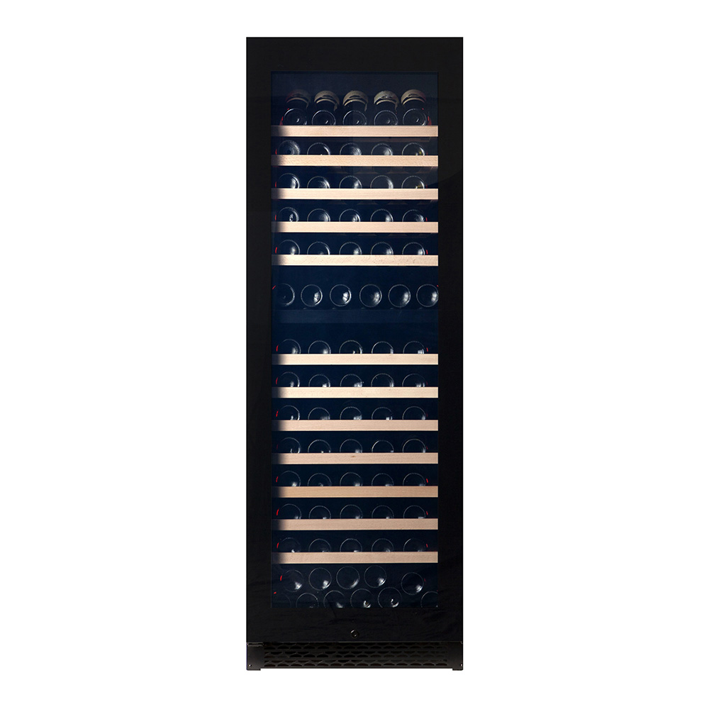 Pevino Majestic 150 bottles - 2 zones - black glass front - wood trim
