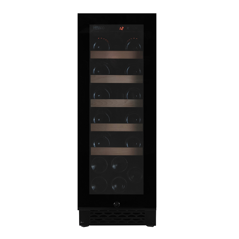 Pevino NG 20 bottles - single zone - black glass front - wood trim