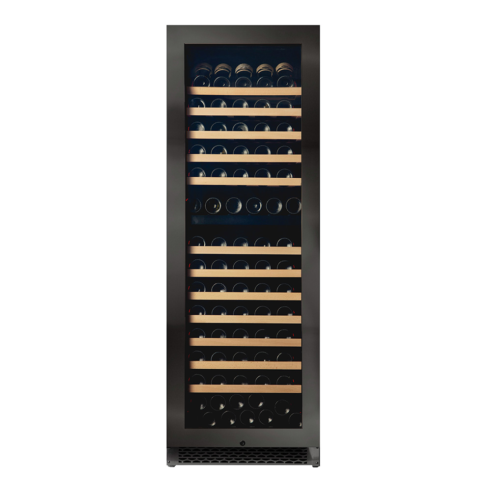 Pevino Majestic 150 bottles - 2 zones - black steel front - wood trim